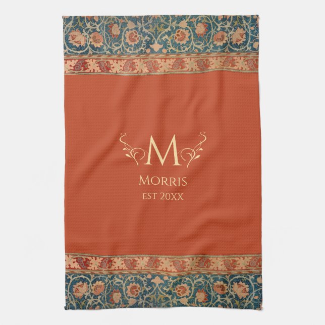William Morris Holland Park Orange Custom Name Kitchen Towel (Vertical)