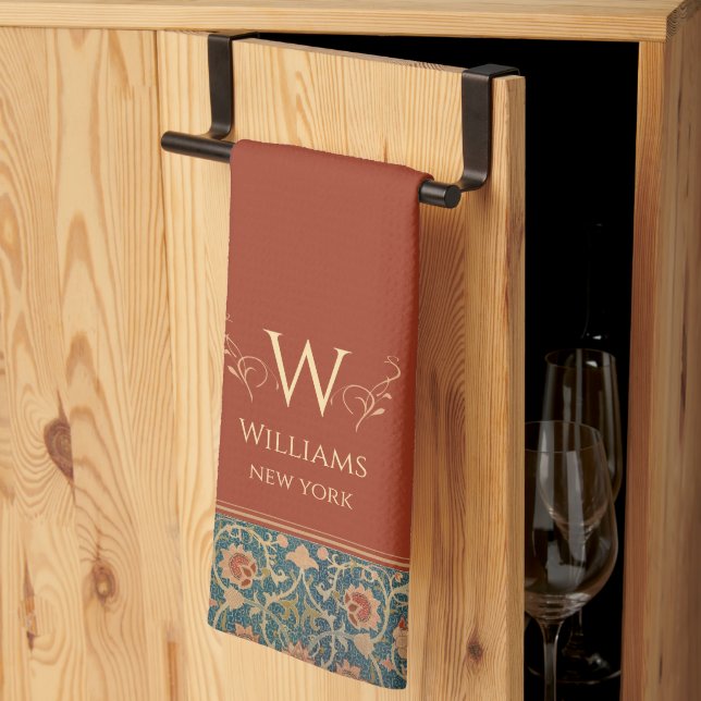 William Morris Holland Park Rust Red Personalized Kitchen Towel (Thirds Fold)