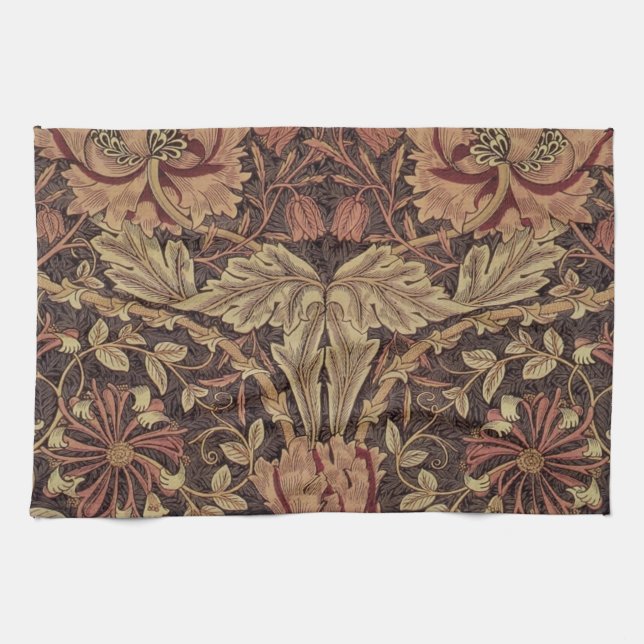 William Morris Honeysuckle Antique Floral Pattern Kitchen Towel (Horizontal)