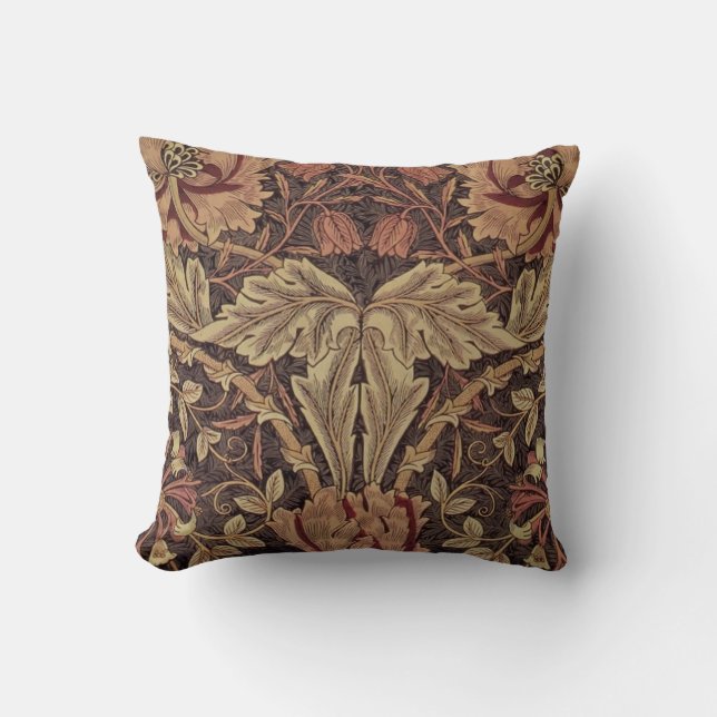 William Morris Honeysuckle Antique Floral Pattern Throw Pillow (Front)