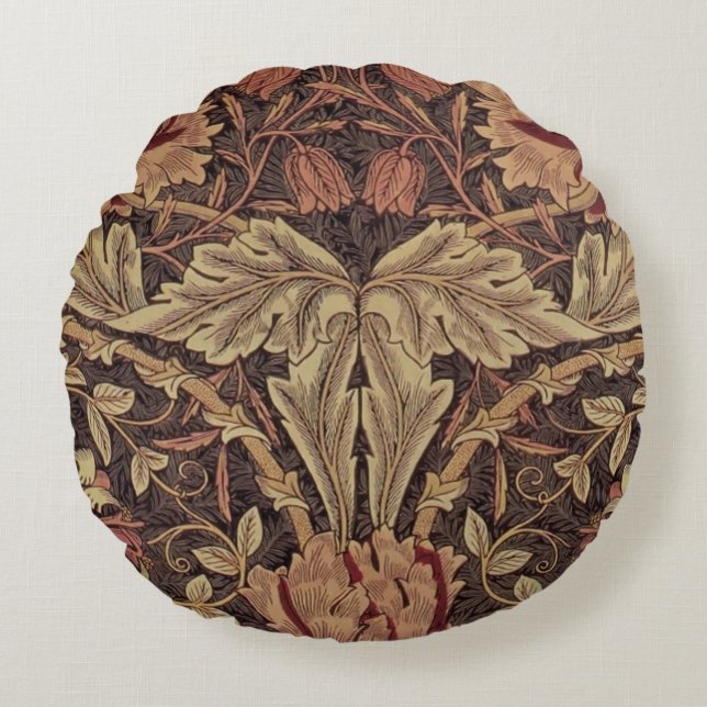 William Morris Honeysuckle Classic English Art Round Pillow (Front)