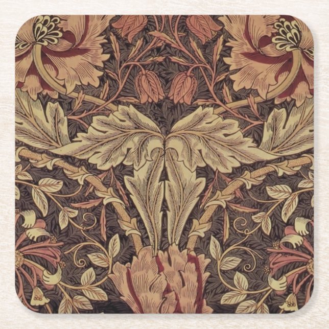 William Morris Honeysuckle Classic English Art Square Paper Coaster (Front)