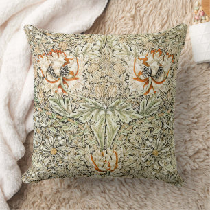 William Morris Honeysuckle Floral Wallpaper Throw Pillow