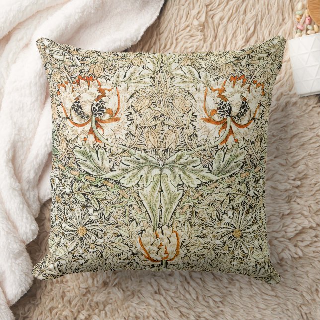 William Morris Honeysuckle Floral Wallpaper Throw Pillow (Blanket)