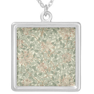 William Morris Honeysuckle Flower Wallpaper Silver Plated Necklace