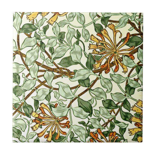 William Morris - Honeysuckle Green and Gold Tile (Front)