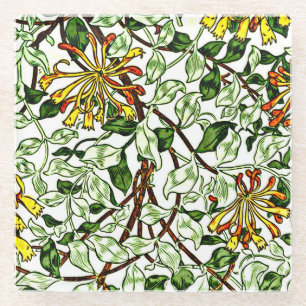 William Morris - Honeysuckle green and yellow-gold Glass Coaster