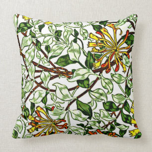 William Morris - Honeysuckle, green and yellow Throw Pillow