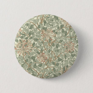 William Morris Honeysuckle Green Floral 2 Inch Round Button