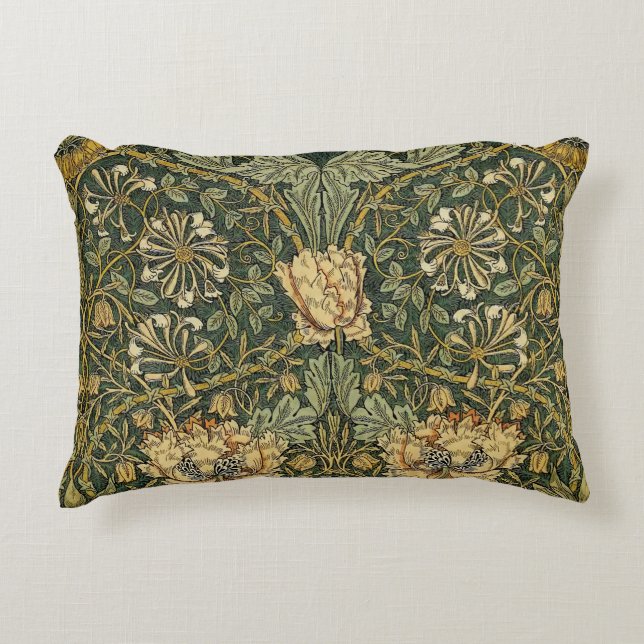 William Morris Honeysuckle Green Floral Accent Pillow (Front)