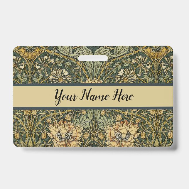 William Morris Honeysuckle Green Floral Badge (Front)