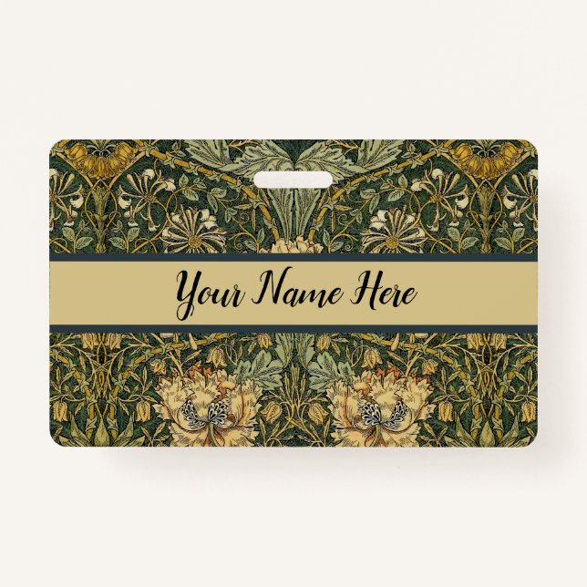 William Morris Honeysuckle Green Floral Badge (Front)