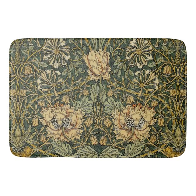 William Morris Honeysuckle Green Floral Bath Mat (Front)