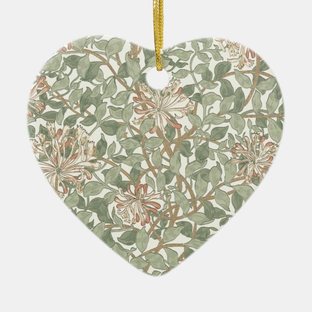 William Morris Honeysuckle Green Floral Ceramic Ornament (Front)