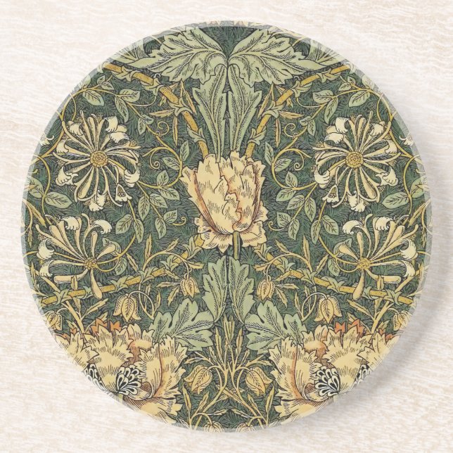 William Morris Honeysuckle Green Floral Coaster (Front)