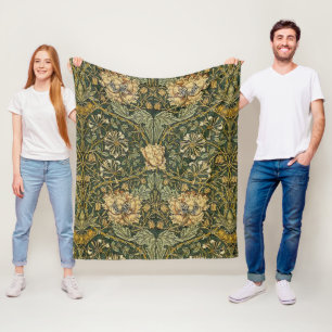 William Morris Honeysuckle Green Floral Fleece Blanket