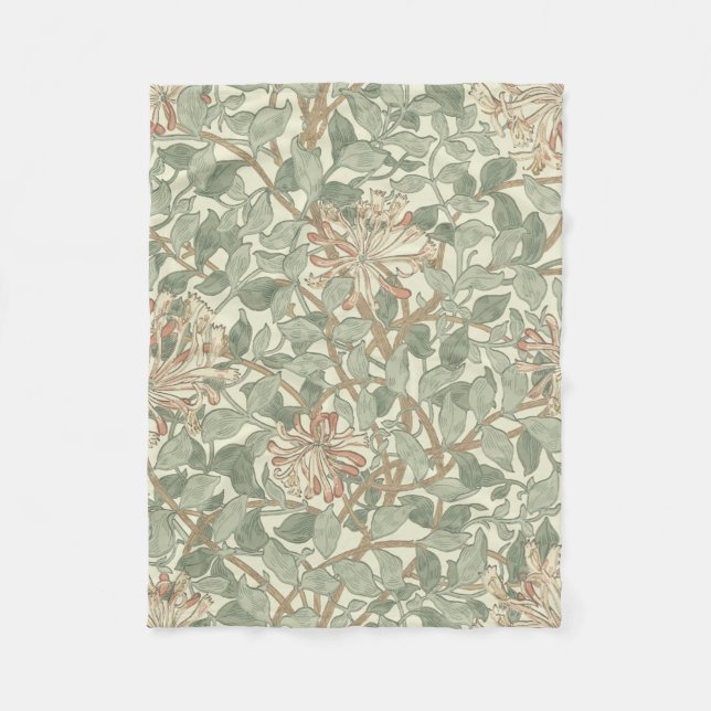 William Morris Honeysuckle Green Floral Fleece Blanket (Front)