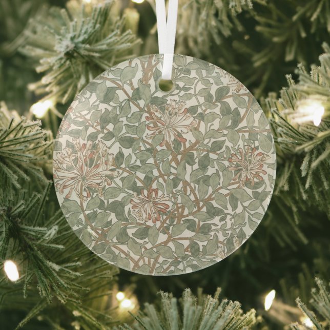 William Morris Honeysuckle Green Floral Glass Ornament (Insitu)