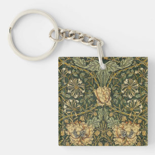 William Morris Honeysuckle Green Floral Keychain