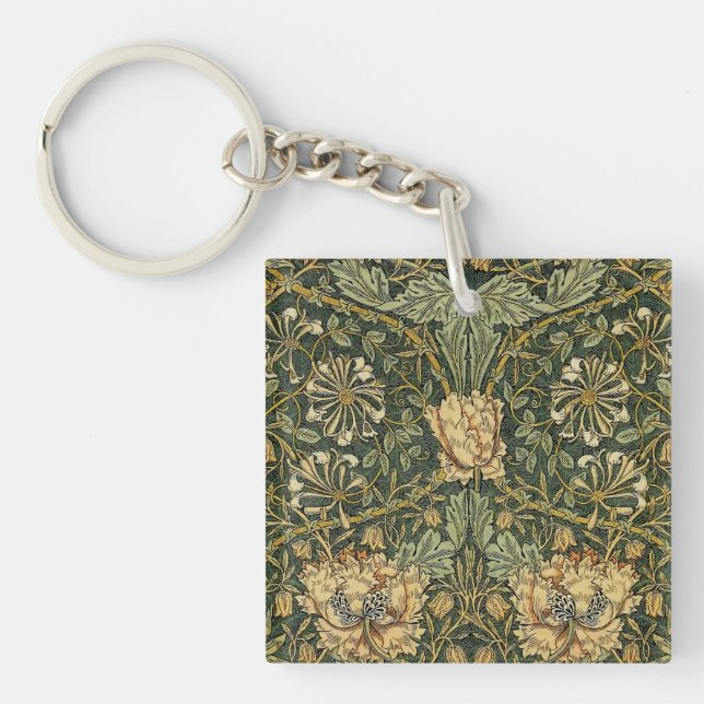 William Morris Honeysuckle Green Floral Keychain (Front)