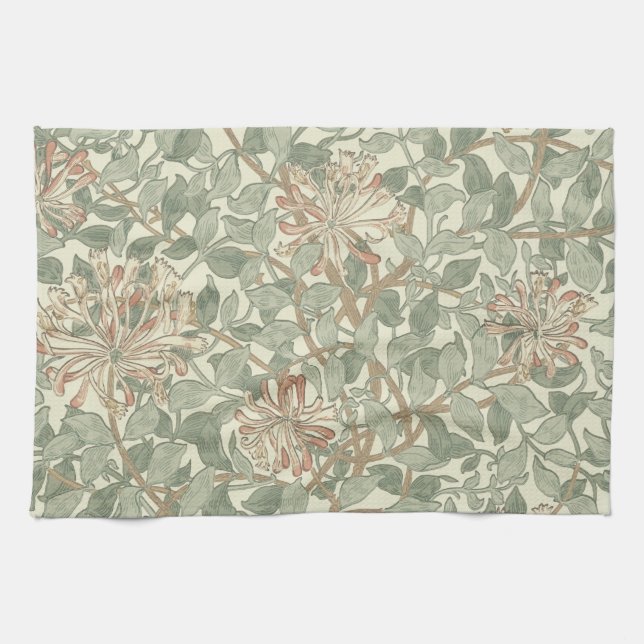 William Morris Honeysuckle Green Floral Kitchen Towel (Horizontal)