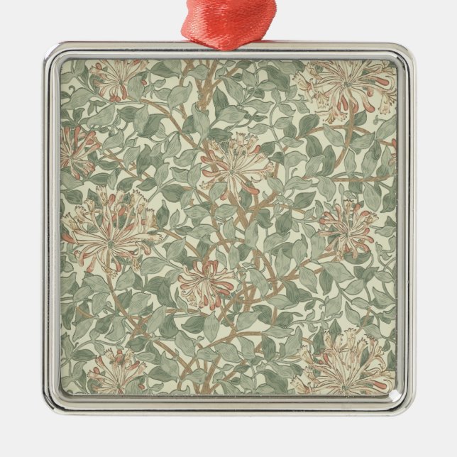 William Morris Honeysuckle Green Floral Metal Ornament (Front)