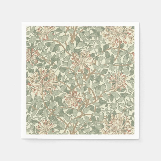 William Morris Honeysuckle Green Floral Napkin (Front)