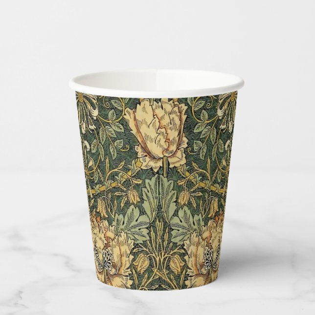 William Morris Honeysuckle Green Floral Paper Cups (Left)