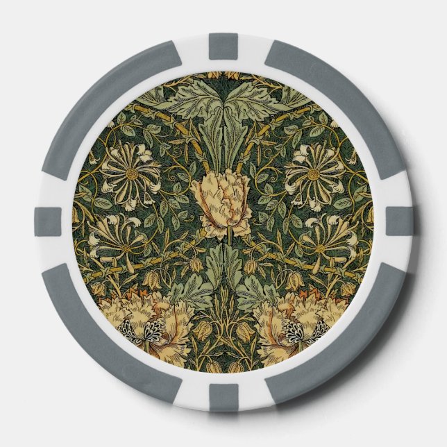 William Morris Honeysuckle Green Floral Poker Chips (Front)