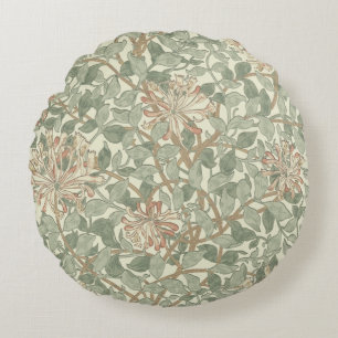 William Morris Honeysuckle Green Floral Round Pillow