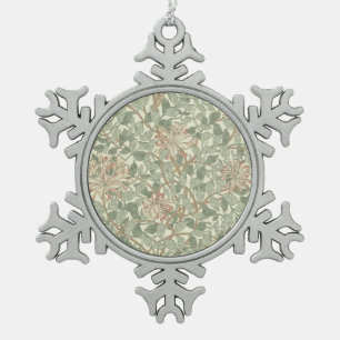William Morris Honeysuckle Green Floral Snowflake Pewter Christmas Ornament
