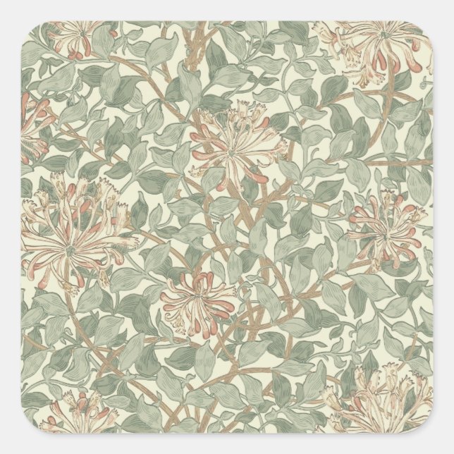 William Morris Honeysuckle Green Floral Square Sticker (Front)
