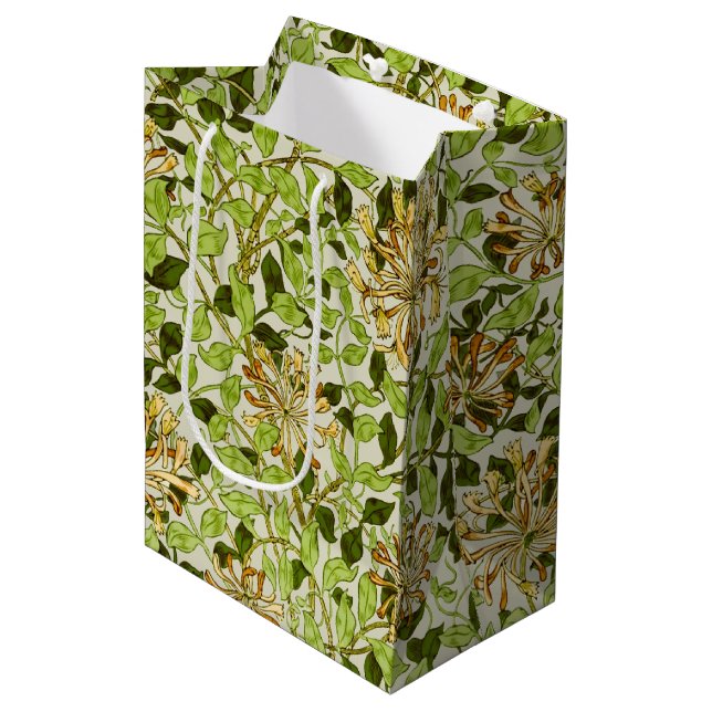 William Morris Honeysuckle Green Flowers Medium Gift Bag (Front Angled)