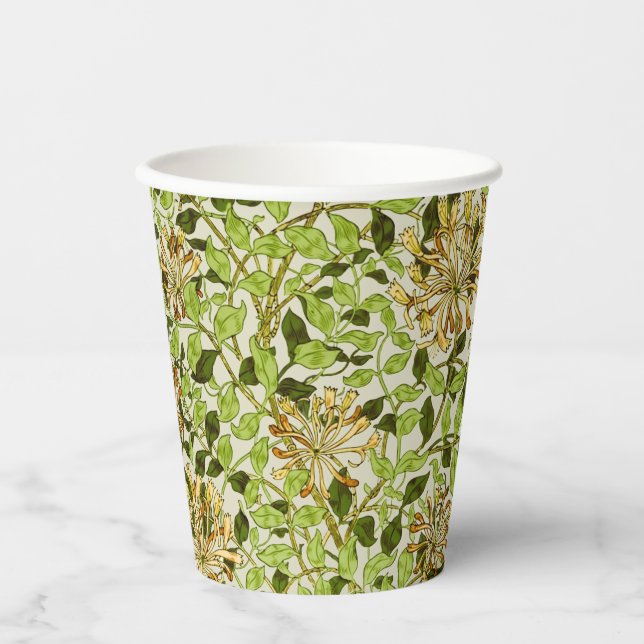 William Morris Honeysuckle Green Flowers Paper Cups (Front)
