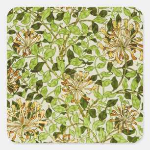 William Morris Honeysuckle Green Flowers Square Sticker