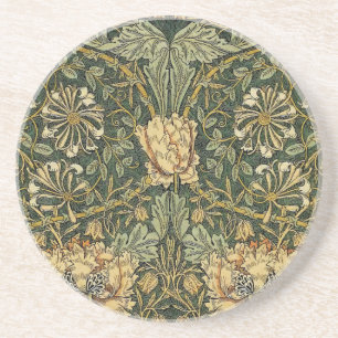 William Morris Honeysuckle Green Yellow Coaster