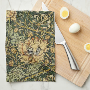 William Morris Honeysuckle Green Yellow  Kitchen Towel