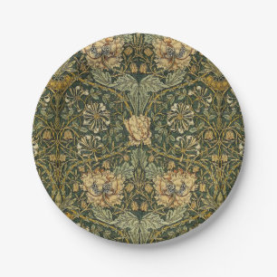William Morris Honeysuckle Green Yellow Paper Plate