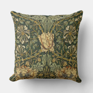 William Morris Honeysuckle Green Yellow  Throw Pillow
