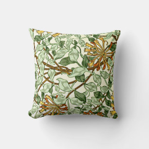 William Morris - Honeysuckle in Green and Gold Throw Pillow