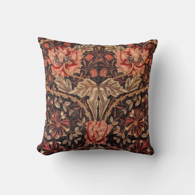 William Morris Honeysuckle Pattern Throw Pillow (Front)