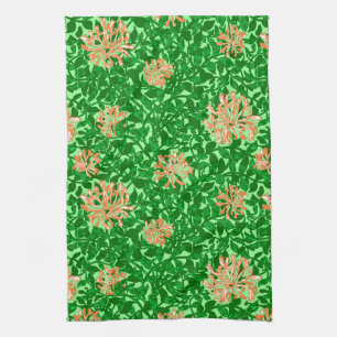William Morris Honeysuckle, Peach and Green Kitchen Towel