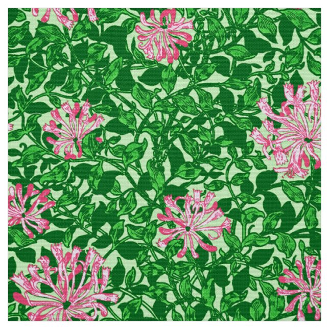 William Morris Honeysuckle, Pink and Green Fabric (Swatch)