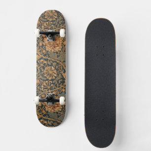 William Morris Honeysuckle Rich Red Dark Blue Skateboard