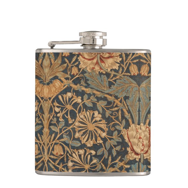 William Morris Honeysuckle Rich Wallpaper Hip Flask (Front)