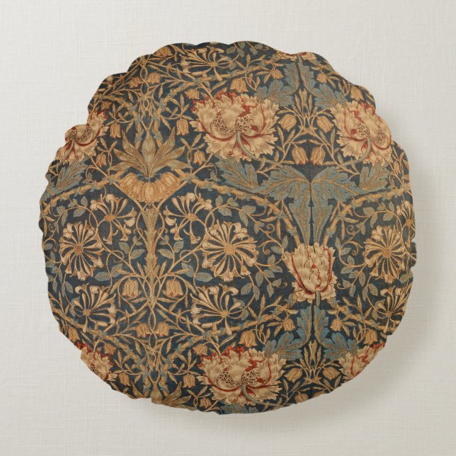 William Morris Honeysuckle Rich Wallpaper Round Pillow (Front)
