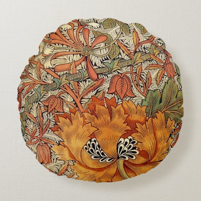 William Morris Honeysuckle Round Pillow (Front)
