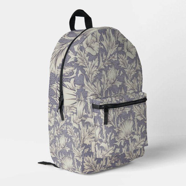 William Morris Horn Poppy Classic Floral Printed Backpack (Back Corner Left)