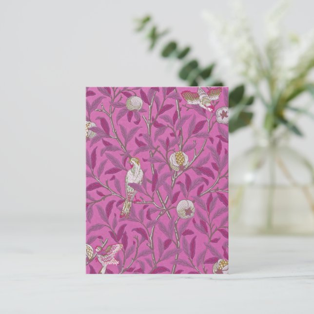 William Morris, Hot Pink Birds and Pommegrenates Postcard (Standing Front)