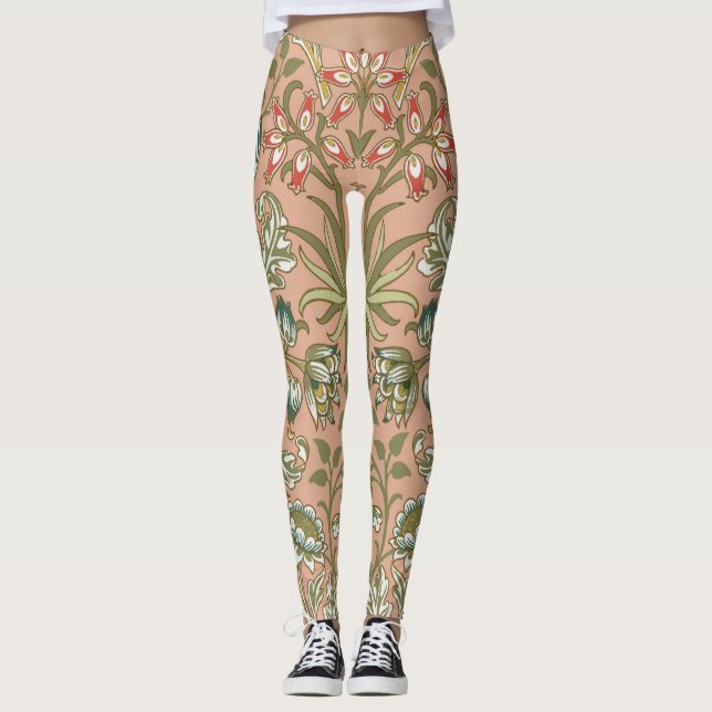 William Morris Hyacinth Flower Rose Art Leggings (Front)